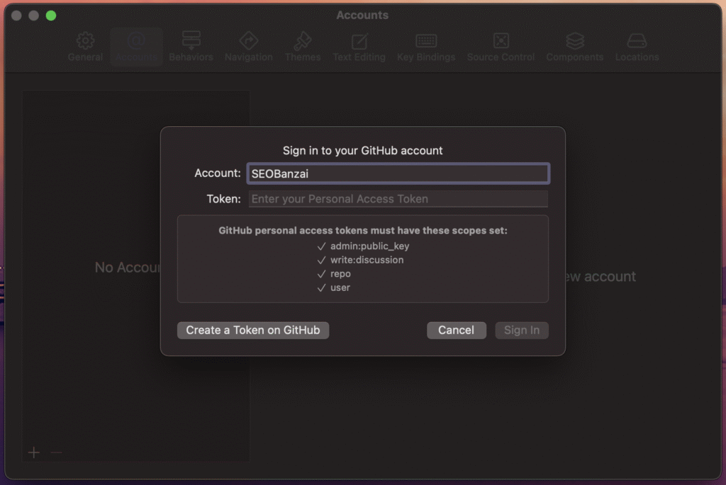 create a github token for xcode SEO Banzai Create a token for Xcode on Github for version control